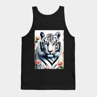 White Tiger with Flowers, Colorful, Beautiful Tank Top